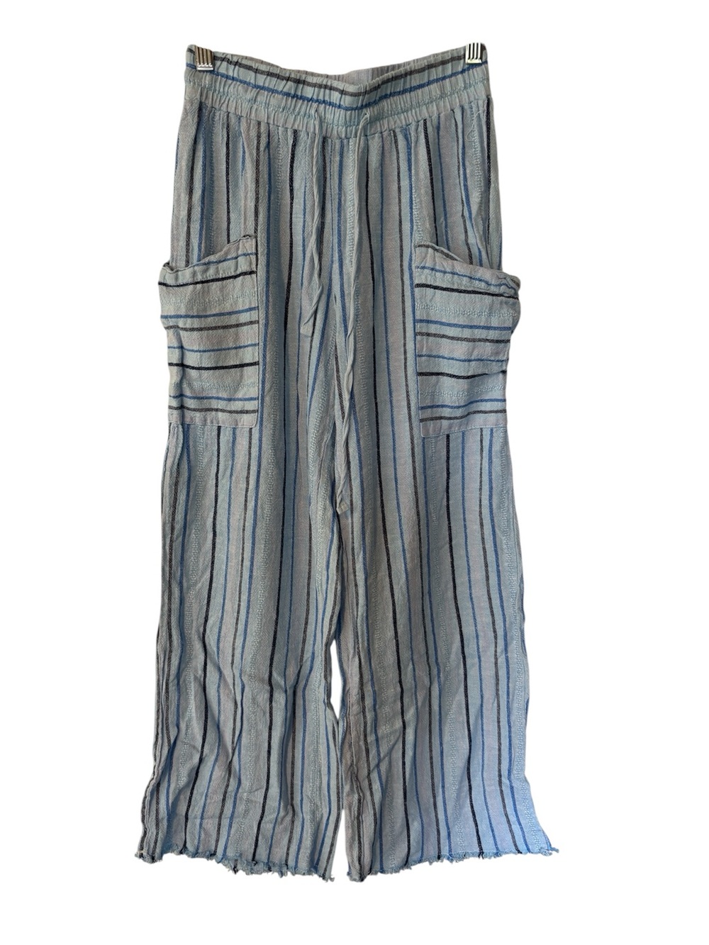 Relaxed Stripe Wide-Leg Pull-On Pants in Blue